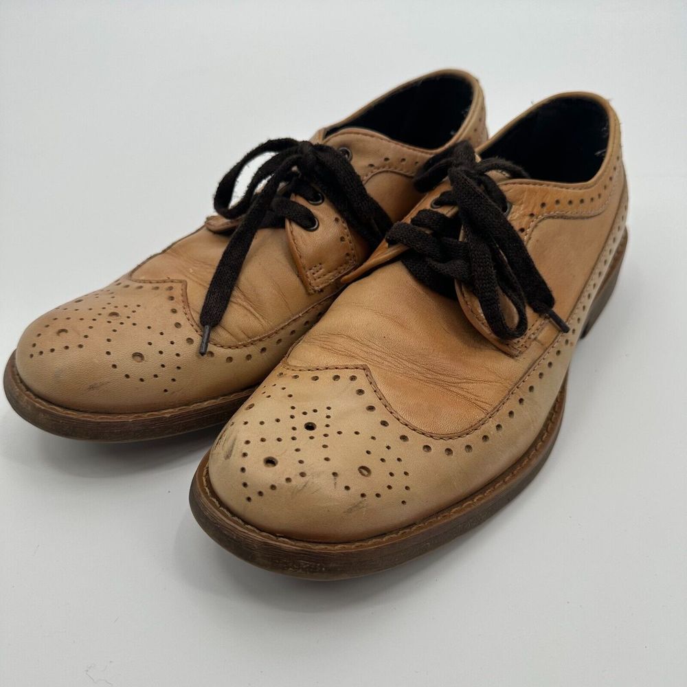 Bedstu Imperfect Oxfords Dress Shoes Mens 9.5 Tan Leather Wingtip Round Toe Lace